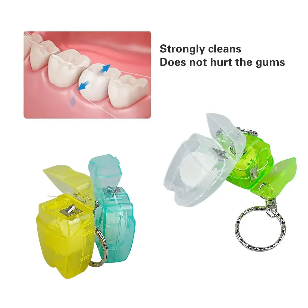 10-Pack Keychain Dental Floss | Tooth-Shaped Portable Dispenser Keychain Dental Floss QXL