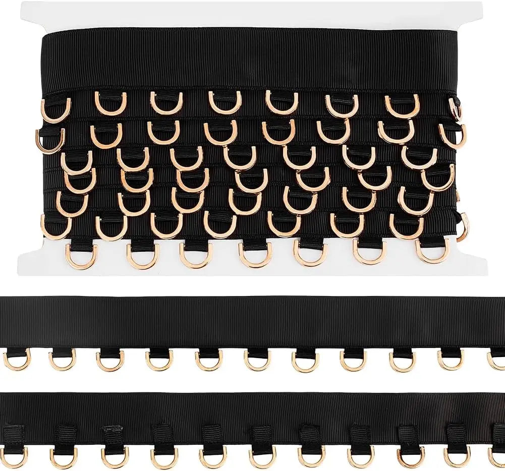 Black Grommet Eyelet Twill Tape Trim 3 Yds | Gold D-Ring Grommet Trim Tape QXL AECH04-14631