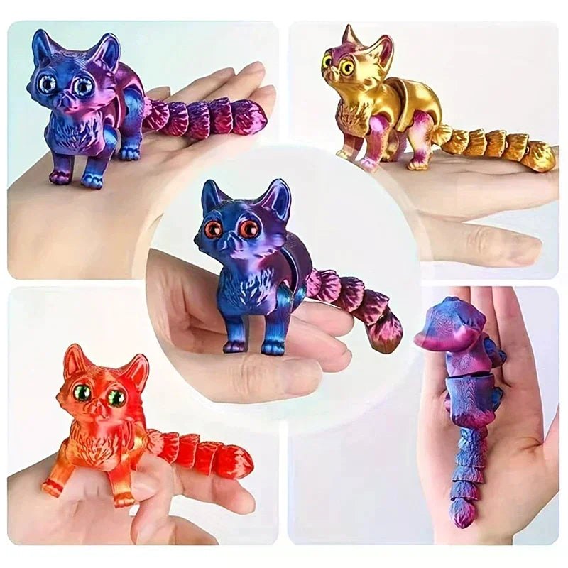12cm Articulated 3D Printed Cat Figure | Desk Decor & Gift Articulated Cat Figurine QXL