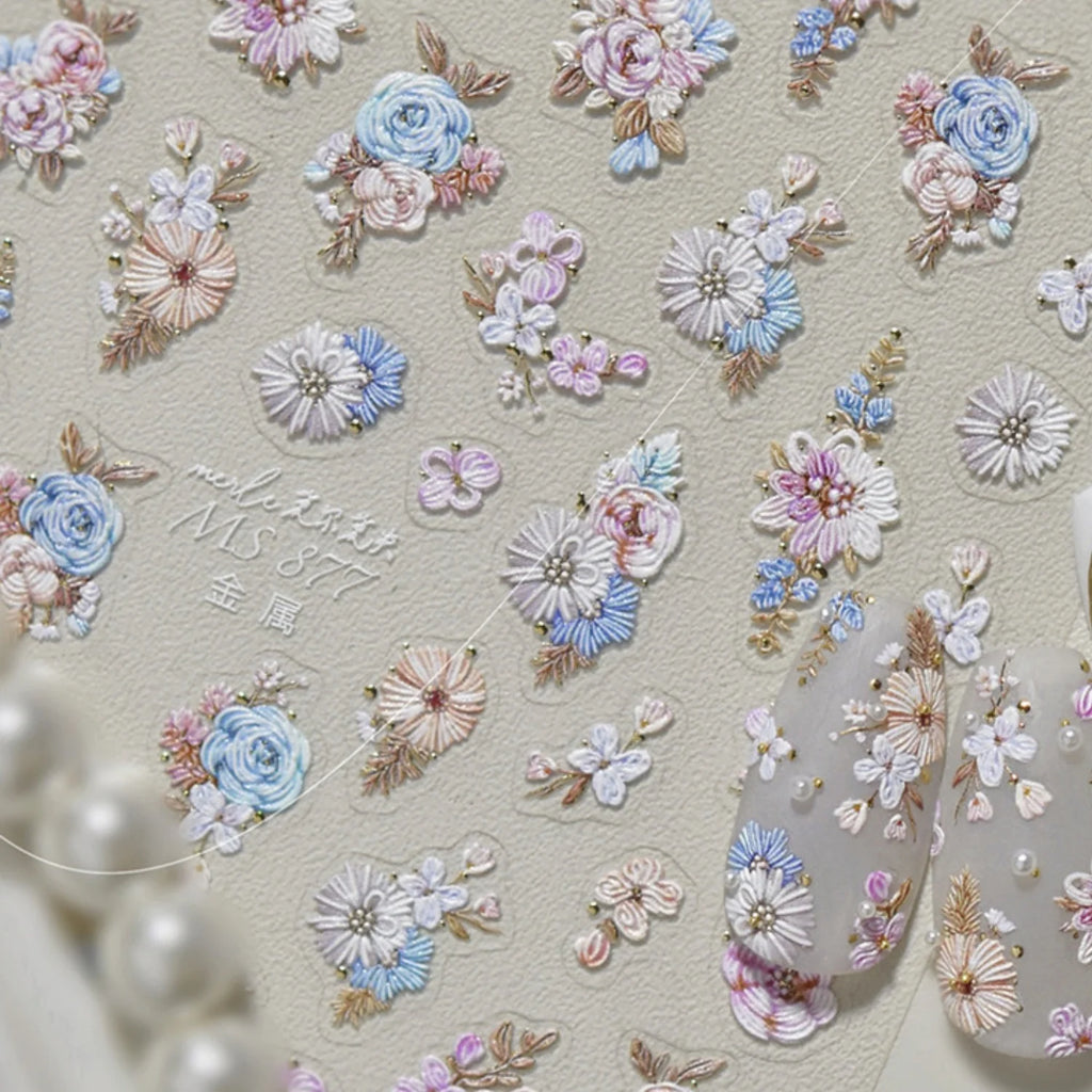 5D Vintage Rose & Bow Nail Art Stickers | Self-Adhesive Decals Nail Art Stickers QXL MS877