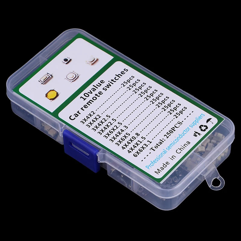250-Pc Tactile Push Button Switch Kit | 10 Types Micro Switches Micro Switch Kit QXL