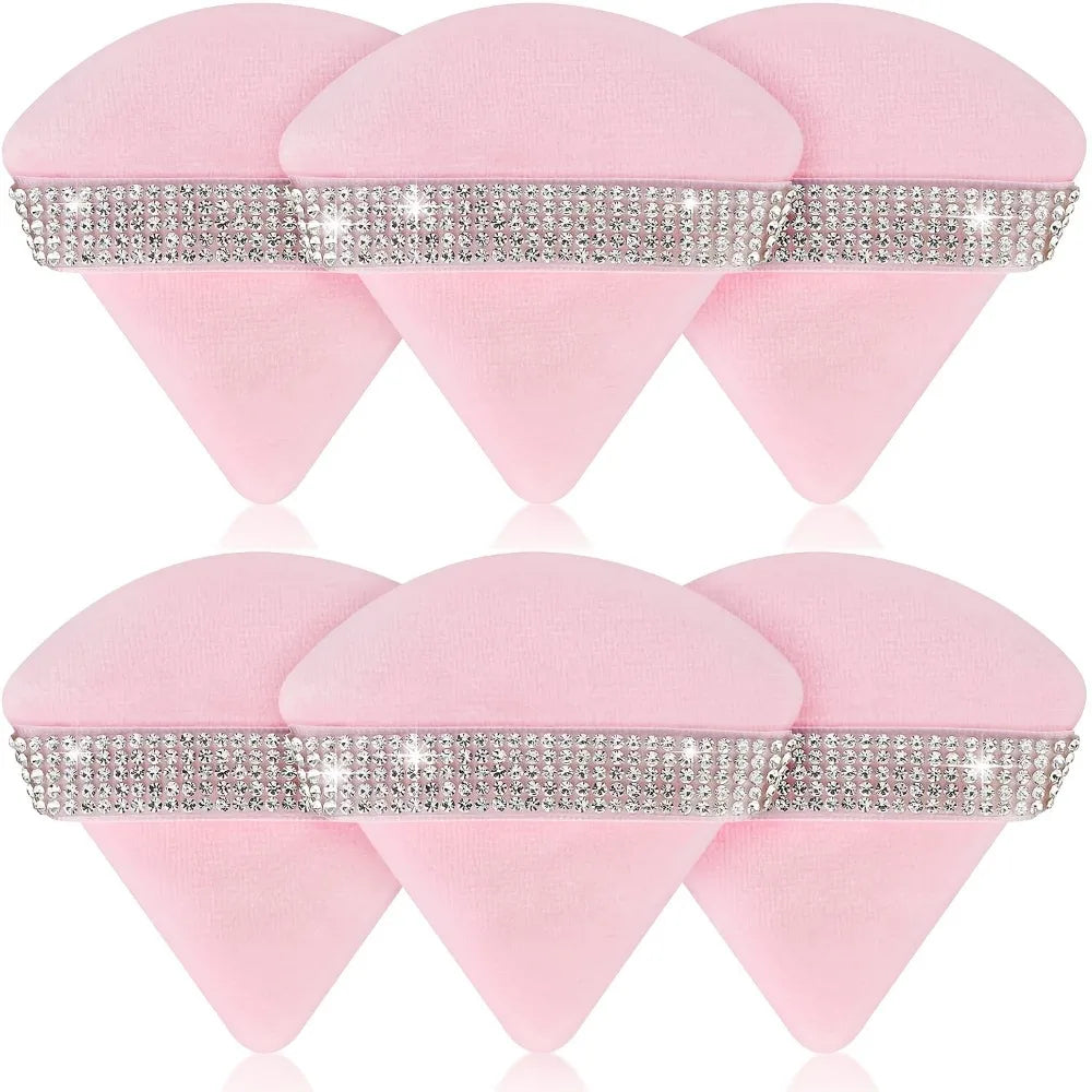 6-Pack Pink Triangle Powder Puff Set | Velvet Makeup Sponge Makeup Powder Puff QXL