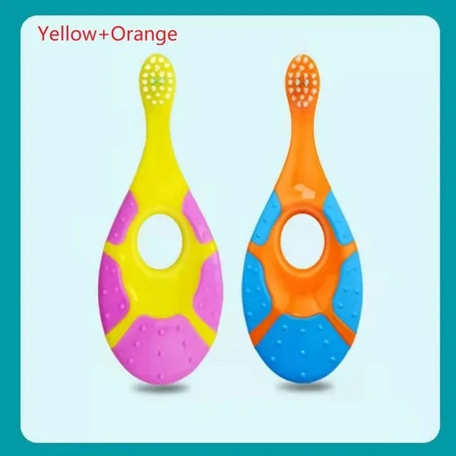 2-Pack BPA-Free Soft Bristle Toddler Toothbrush | Kids Set Kids Toothbrush Set QXL Yellow Orange