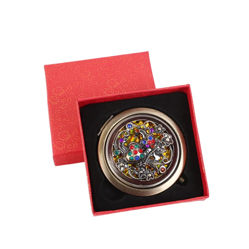 Vintage Round Compact Mirror | Double-Sided Folding Pocket Mirror Compact Pocket Mirror QXL