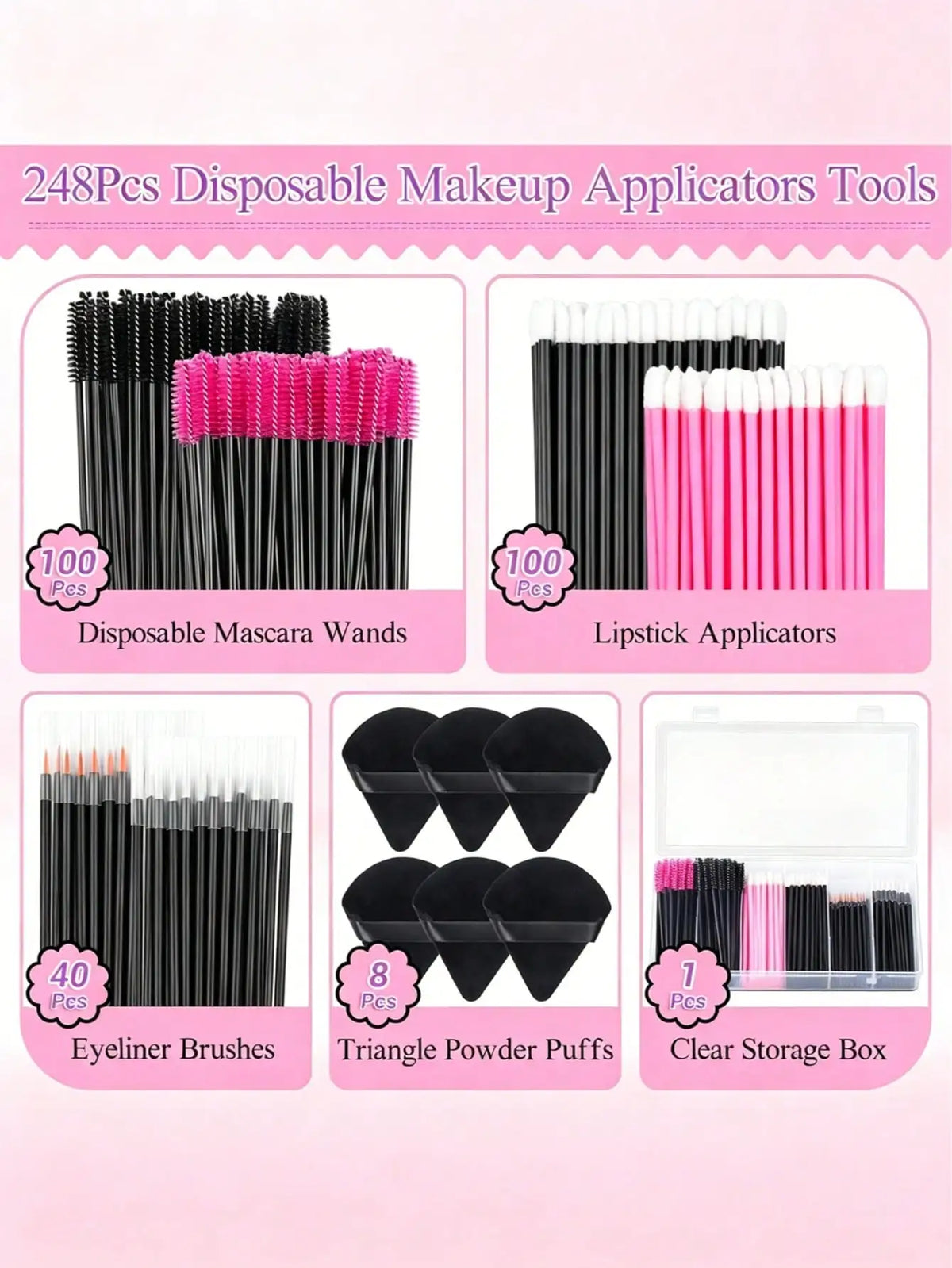 248-Pc Disposable Makeup Brush Set with Storage Box Disposable Makeup Set QXL