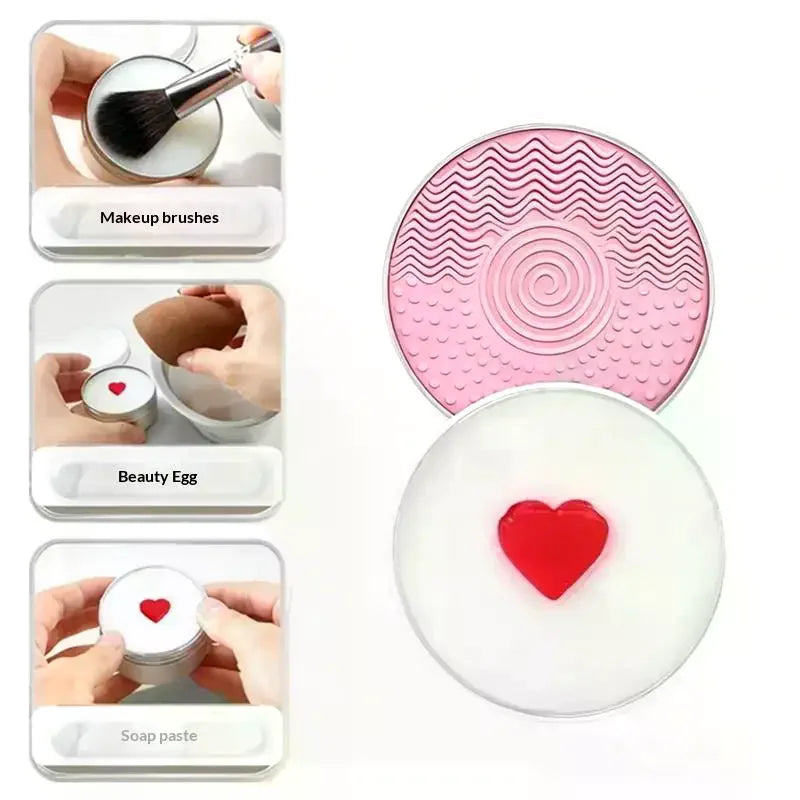 Makeup Brush Cleaning Soap with Silicone Pad | Portable Brush Cleaning Soap QXL