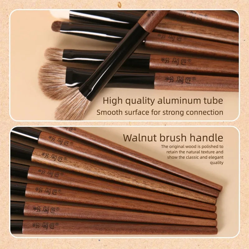 7-Piece Wool Makeup Brush Set with Floral Design & Brush Bag Makeup Brush Set QXL