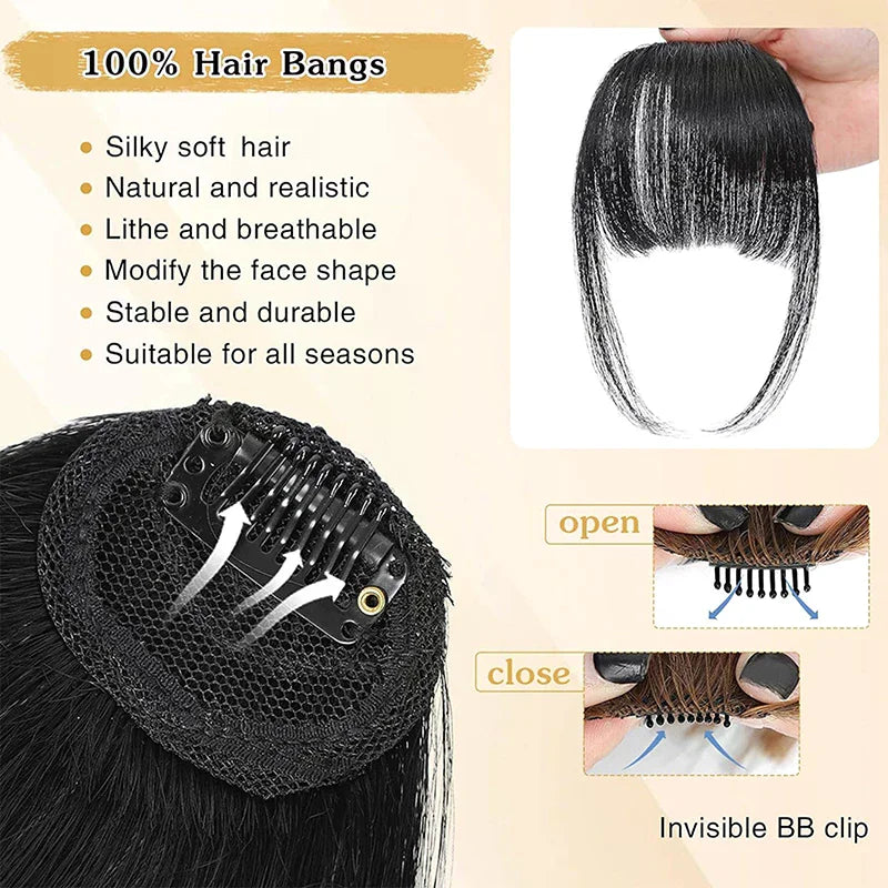 Clip-In Synthetic Air Bangs & Sideburns Hairpiece | Black Brown Clip-In Bangs Hairpiece QXL