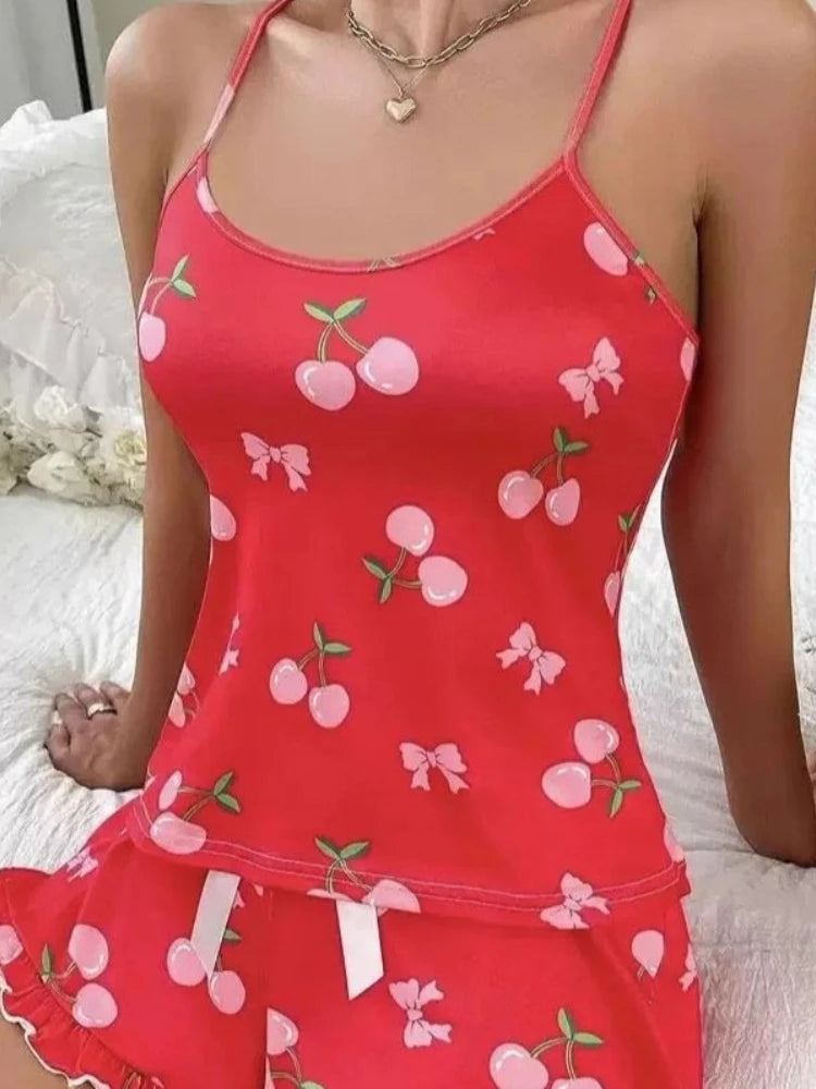 Women's Spaghetti Strap Cami & Shorts Pajama Set – Summer Pajama Set QXL