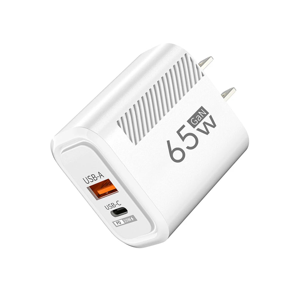 65W GaN USB-C Wall Charger | QC 3.0 Dual Port Fast Charging USB-C Wall Charger QXL White US