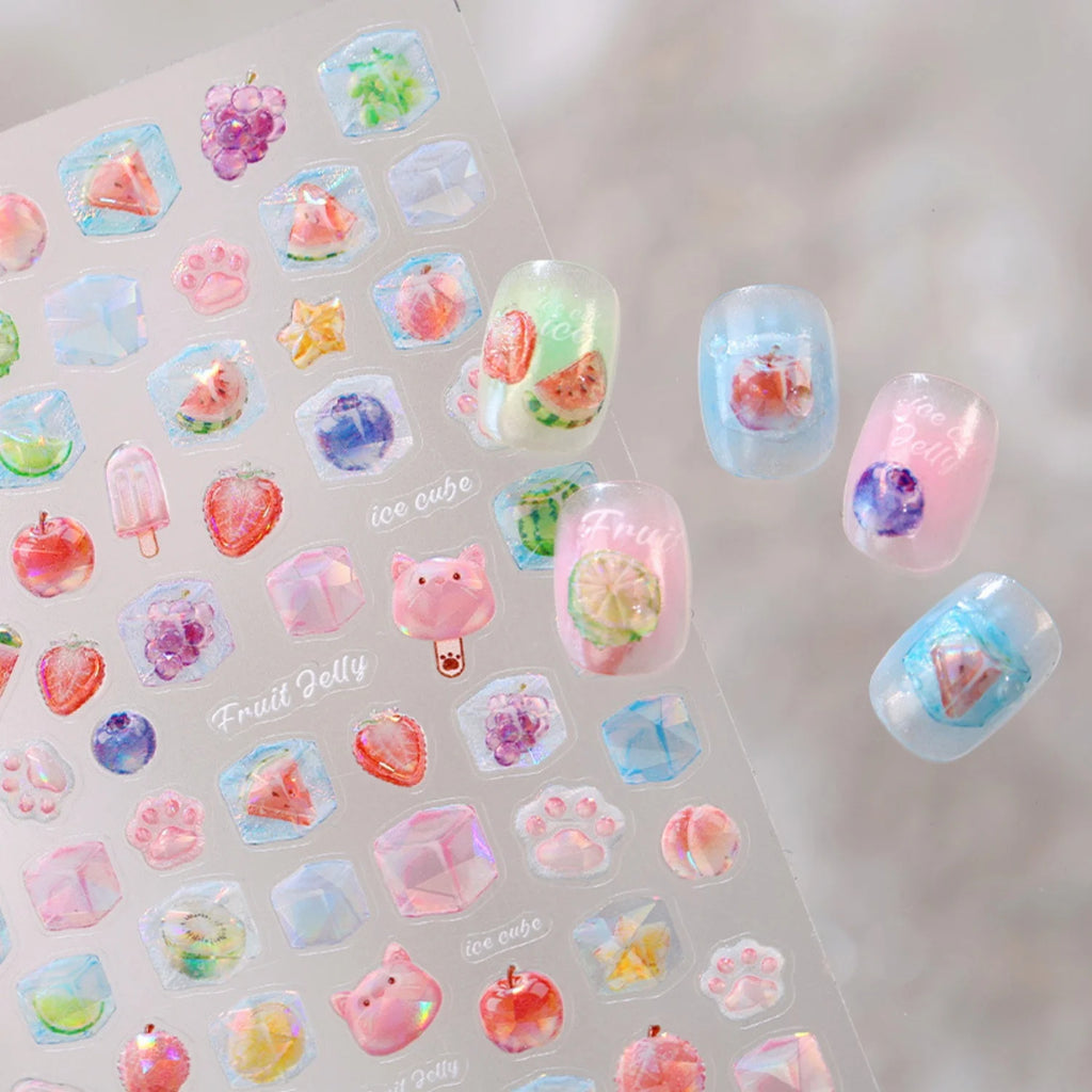 5D Sweet Fruit Nail Stickers – Watermelon Berry Watercolor Decals Nail Art Stickers QXL