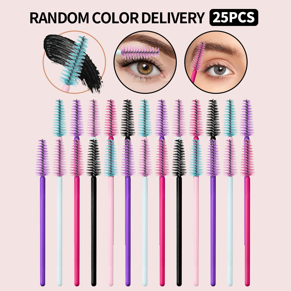 25-Pc Eyelash Spoolie & Brow Brush Set | Multicolor Wands Eyelash Spoolie Set QXL MULTI Plastic