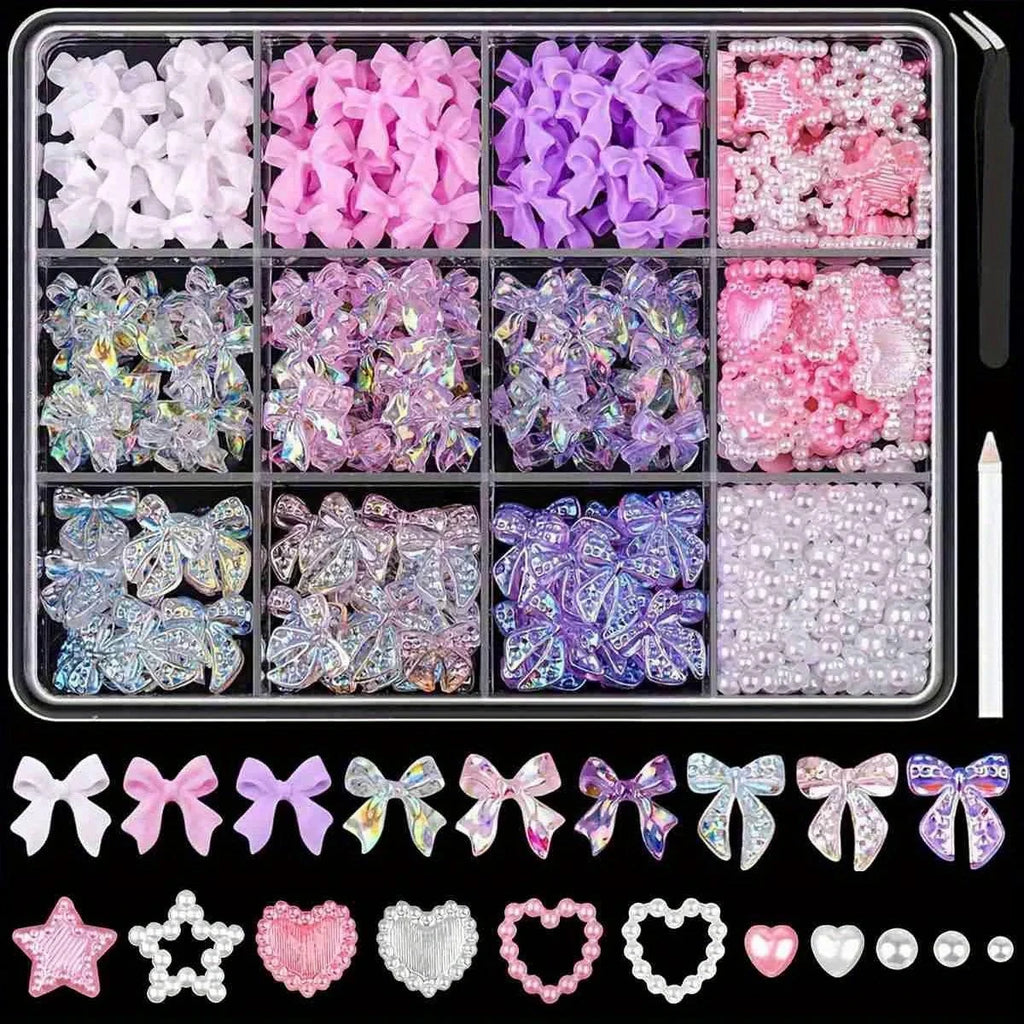 3D Resin Bow Nail Art Charms | Kawaii Rhinestone Decorations Nail Art Charms QXL