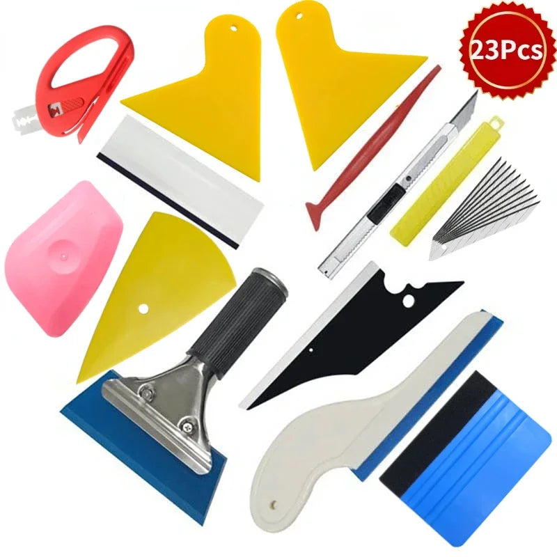 New Car Vinyl Tint Film Installation Tool Kit Rubber Scraper Magnetic Holder Wrapping Sticker Carving Knife with Spare Blades QXL Set 4-23Pcs