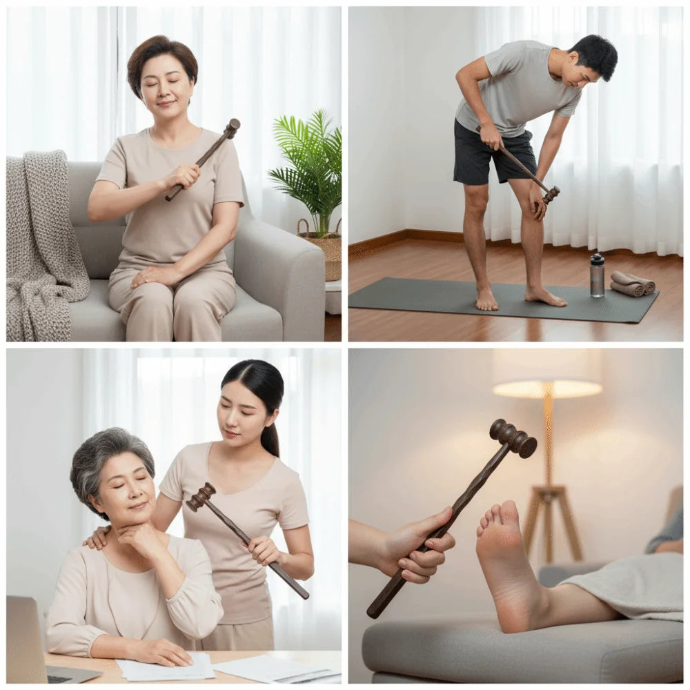 Gourd Shape Wooden Massage Hammer | Acupressure Roller Wooden Massage Hammer QXL