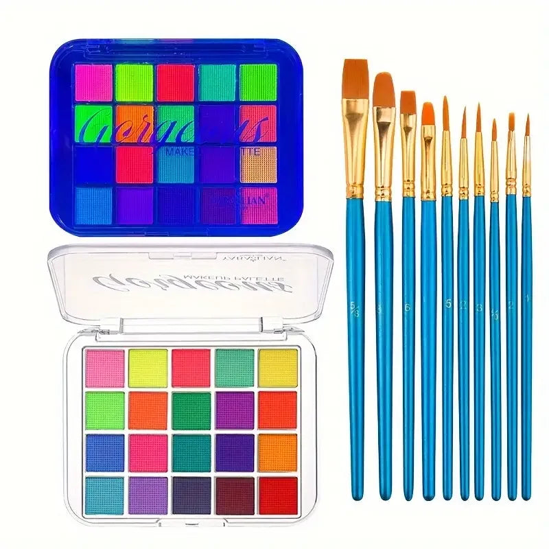 VERONNI 20-Color UV Neon Face & Body Paint Palette | Black Light UV Neon Body Paint QXL
