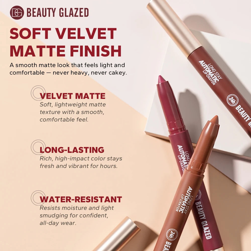 Beauty Glazed 12-Color Long-Wear Automatic Lip Crayon Automatic Lip Crayon QXL