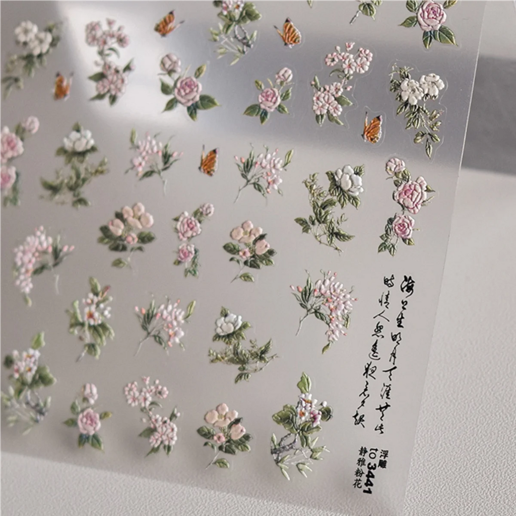 5D Japanese Flower Nail Art Stickers – Pink Embossed Decals Nail Art Stickers QXL