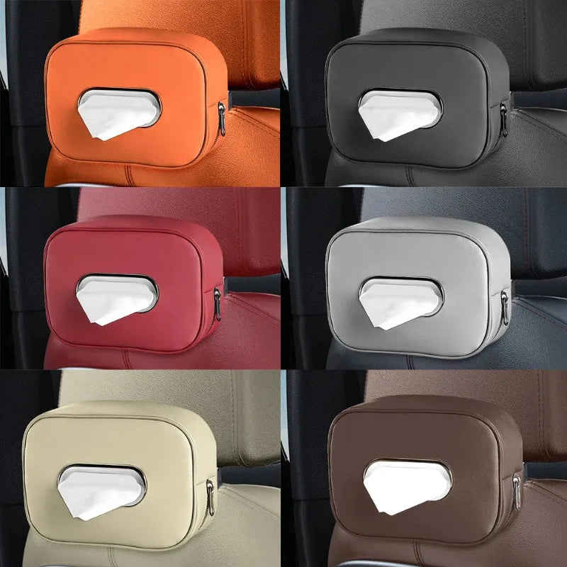 Microfiber Leather Car Tissue Box Holder | Sun Visor & Backseat Car Tissue Holder QXL