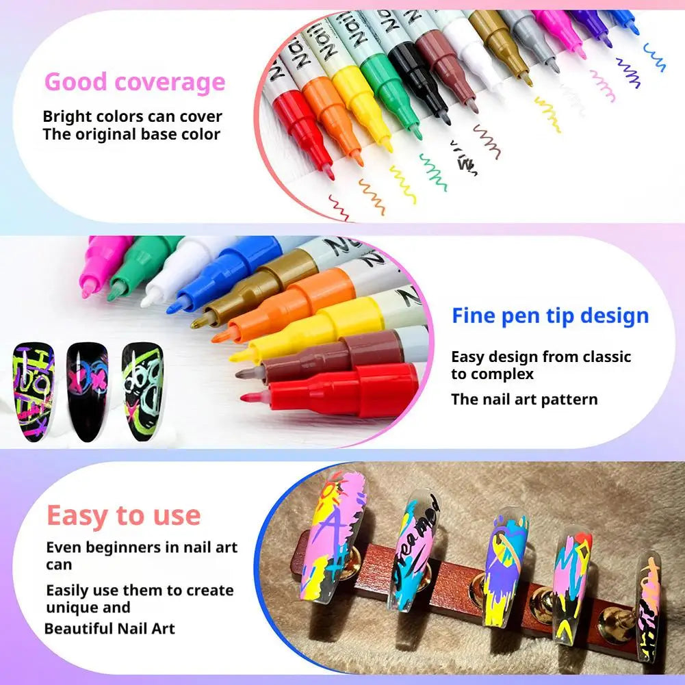 12/24-Color 3D Nail Art Pen Set | Acrylic Paint Liner & Dotting Nail Art Pen Set QXL