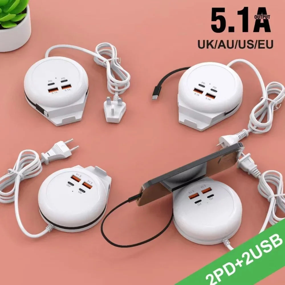 4-Port USB-C Wall Charger 5.1A Fast Charge Adapter + Cable USB Wall Charger QXL