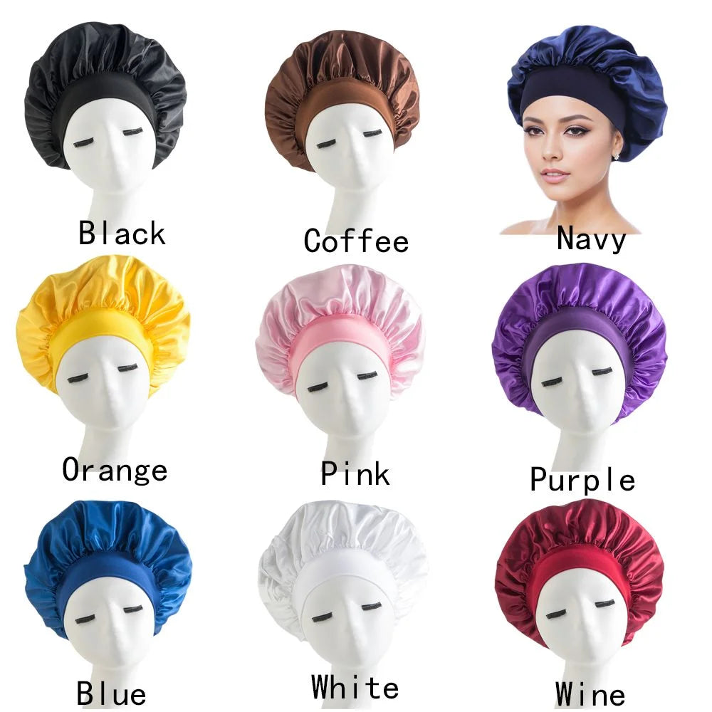 Satin Sleep Bonnet & Shower Cap | Large Elastic Hair Hat Satin Sleep Bonnet QXL