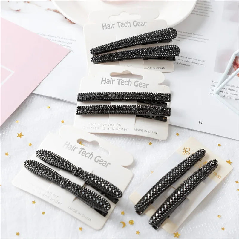 2-Pack Black Rhinestone Hair Clips | Geometric Styling Rhinestone Hair Clips QXL