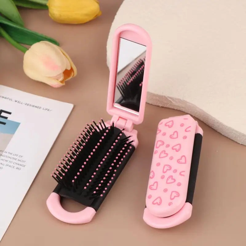 Pink Butterfly Foldable Travel Hair Comb with Mirror & Massager Foldable Travel Comb QXL