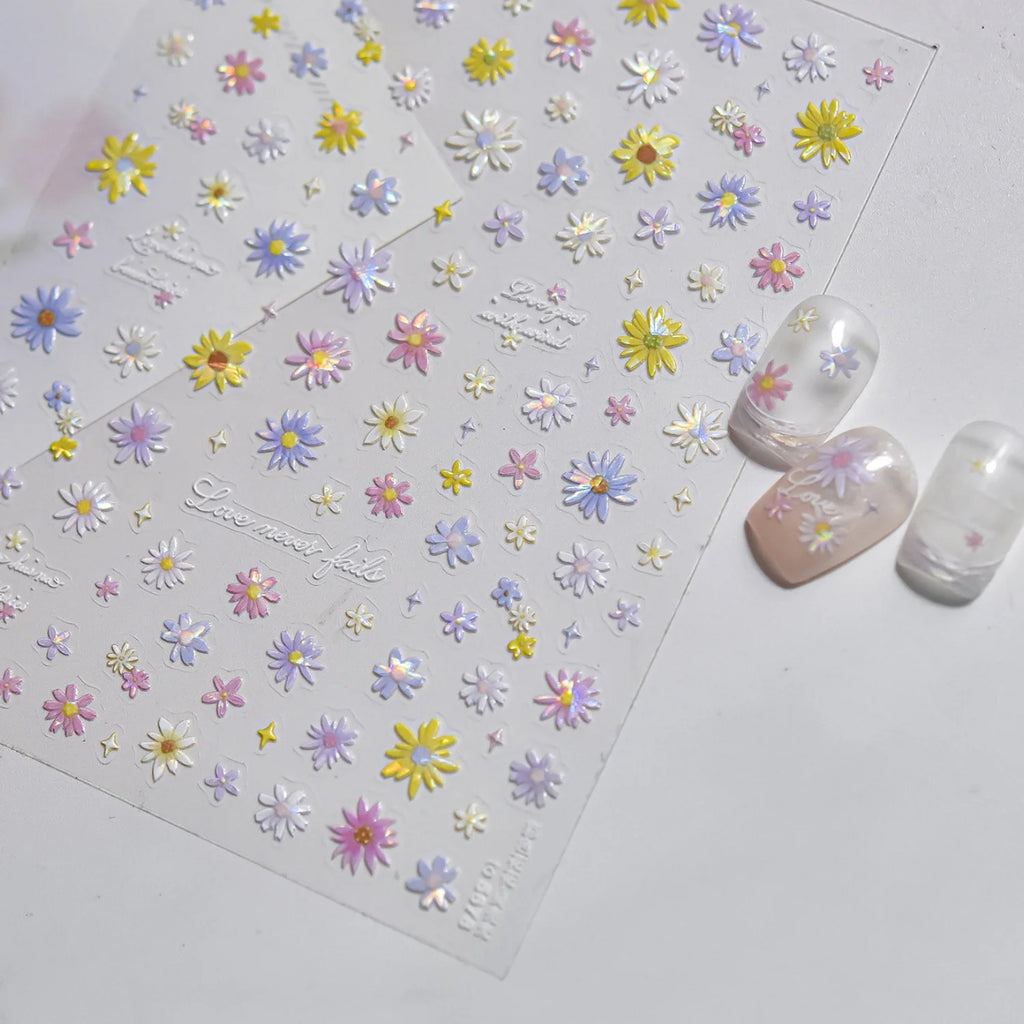 5D Holographic Daisy & Butterfly Embossed Nail Art Stickers Nail Art Stickers QXL