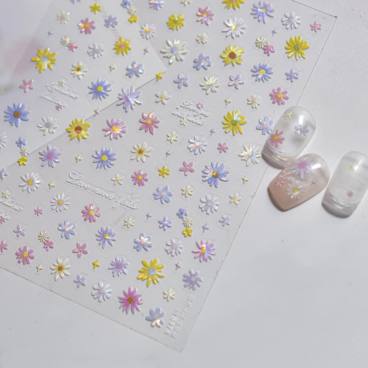 5D Holographic Daisy & Butterfly Embossed Nail Art Stickers Nail Art Stickers QXL