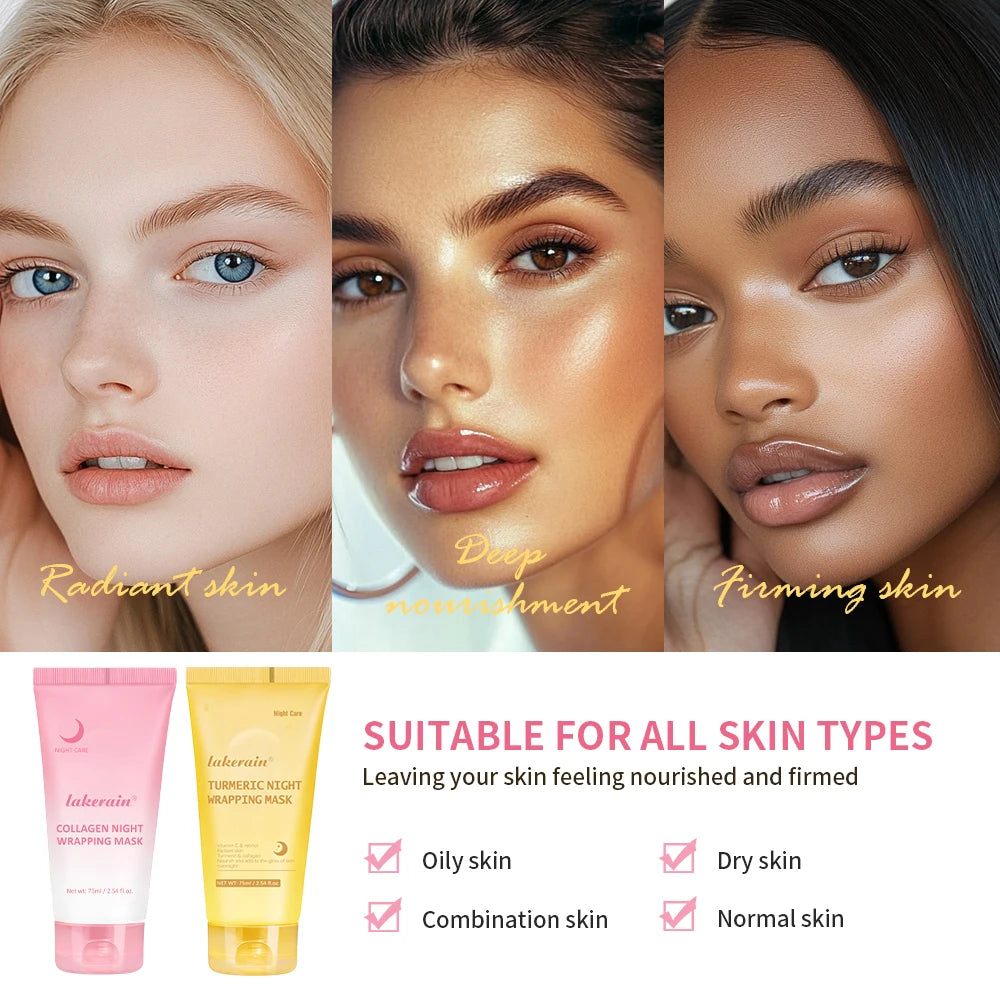 Glow Overnight Wrapping Mask Duo | Turmeric & Collagen, All Skin Overnight Face Mask QXL