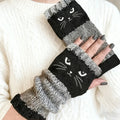 Women's Embroidered Fingerless Gloves – Cat, Bird & Heart Fingerless Gloves QXL Black - Cat
