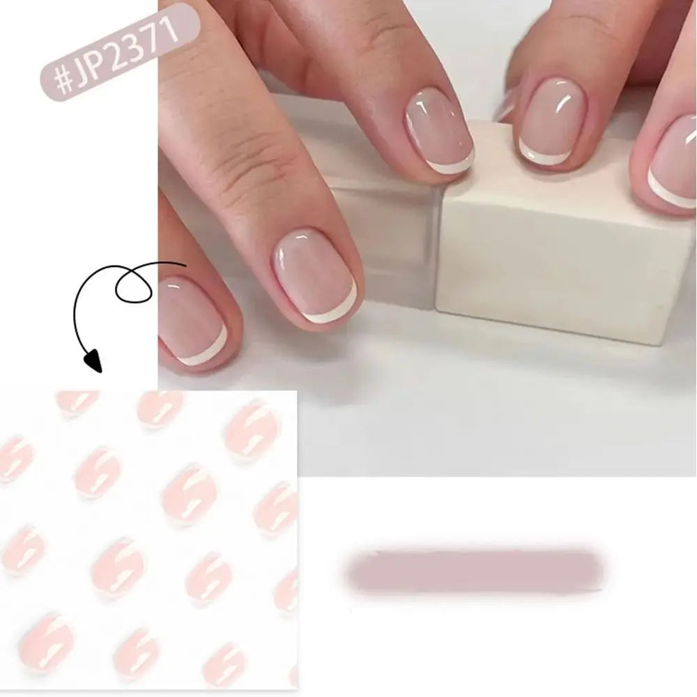 24-Pack Short French Round False Nails | Full Cover Nail Tips False Nail Tips QXL