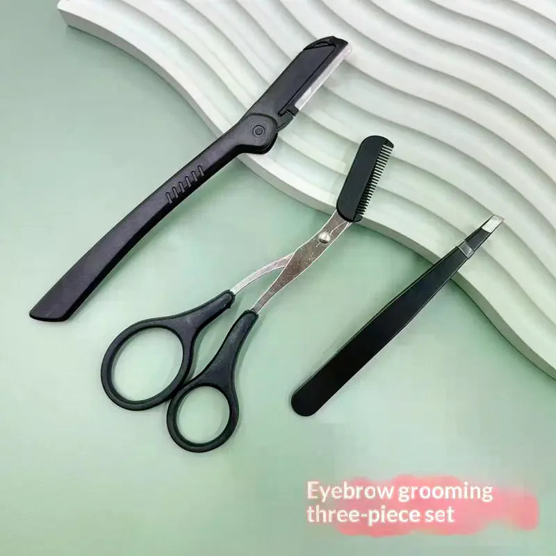 3-Piece Stainless Steel Eyebrow Grooming Kit – Comb, Scissor & Trimmer Eyebrow Grooming Kit QXL