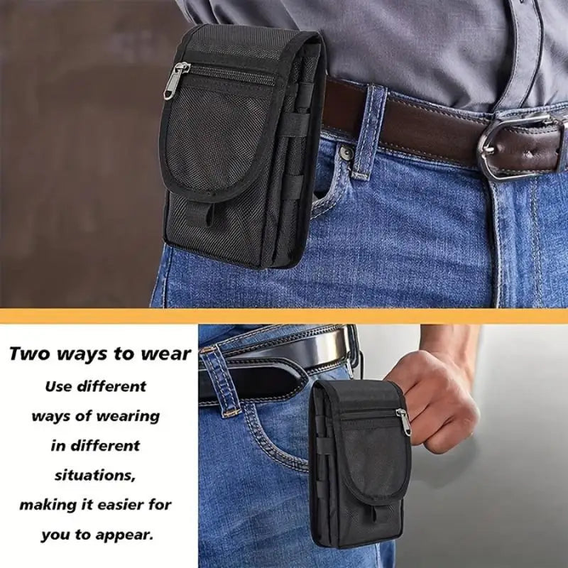 Casual Oxford Cloth Phone Waist Bag with Pen Slot | Black Phone Waist Bag QXL