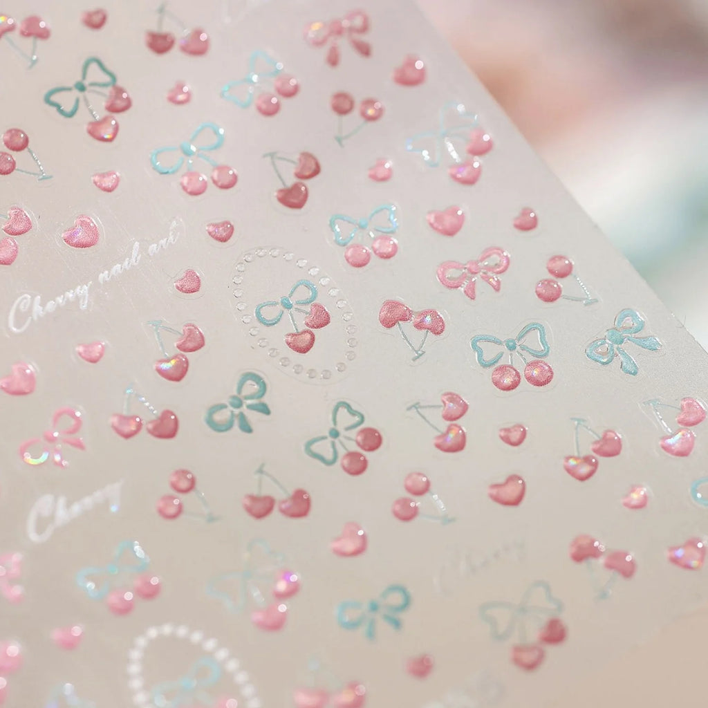 5D Bowknot Cherry Nail Art Stickers – Pearl Glitter Decals Nail Art Stickers QXL