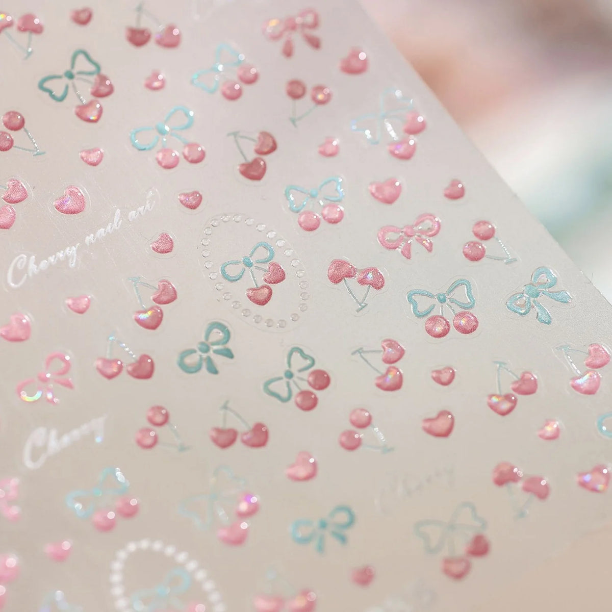 5D Bowknot Cherry Nail Art Stickers – Pearl Glitter Decals Nail Art Stickers QXL