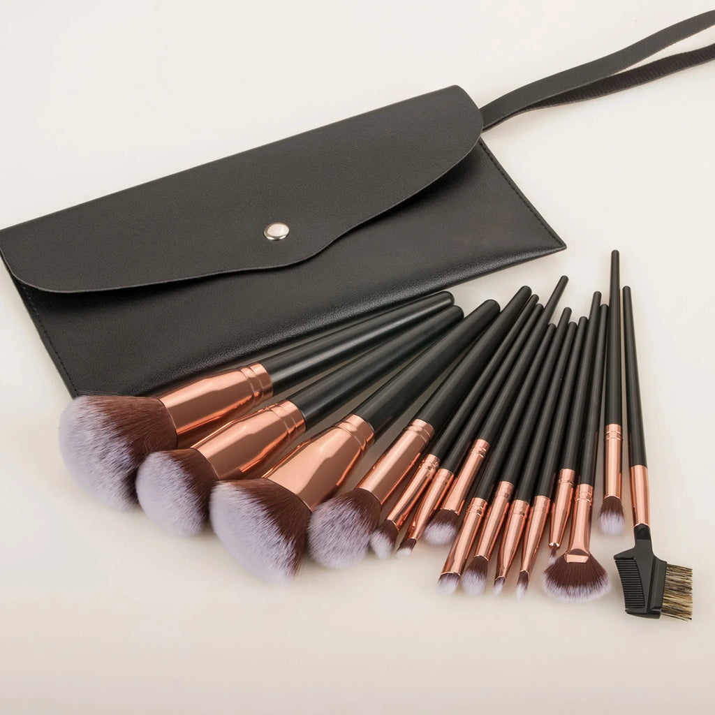 Ronshadow 15-Pc Makeup Brush Set with Storage Bag Makeup Brush Set QXL