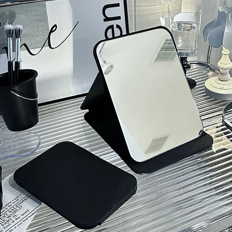 Foldable PU Leather Compact Makeup Mirror – Portable Black Compact Makeup Mirror QXL