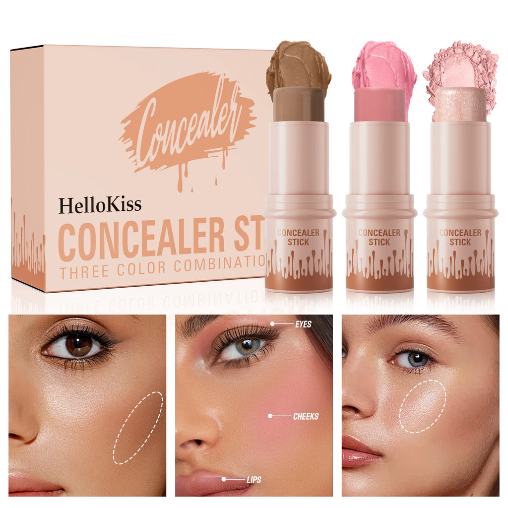 3-Piece Contour Stick Set | Matte Highlight & Blush Wand Contour Stick Set QXL