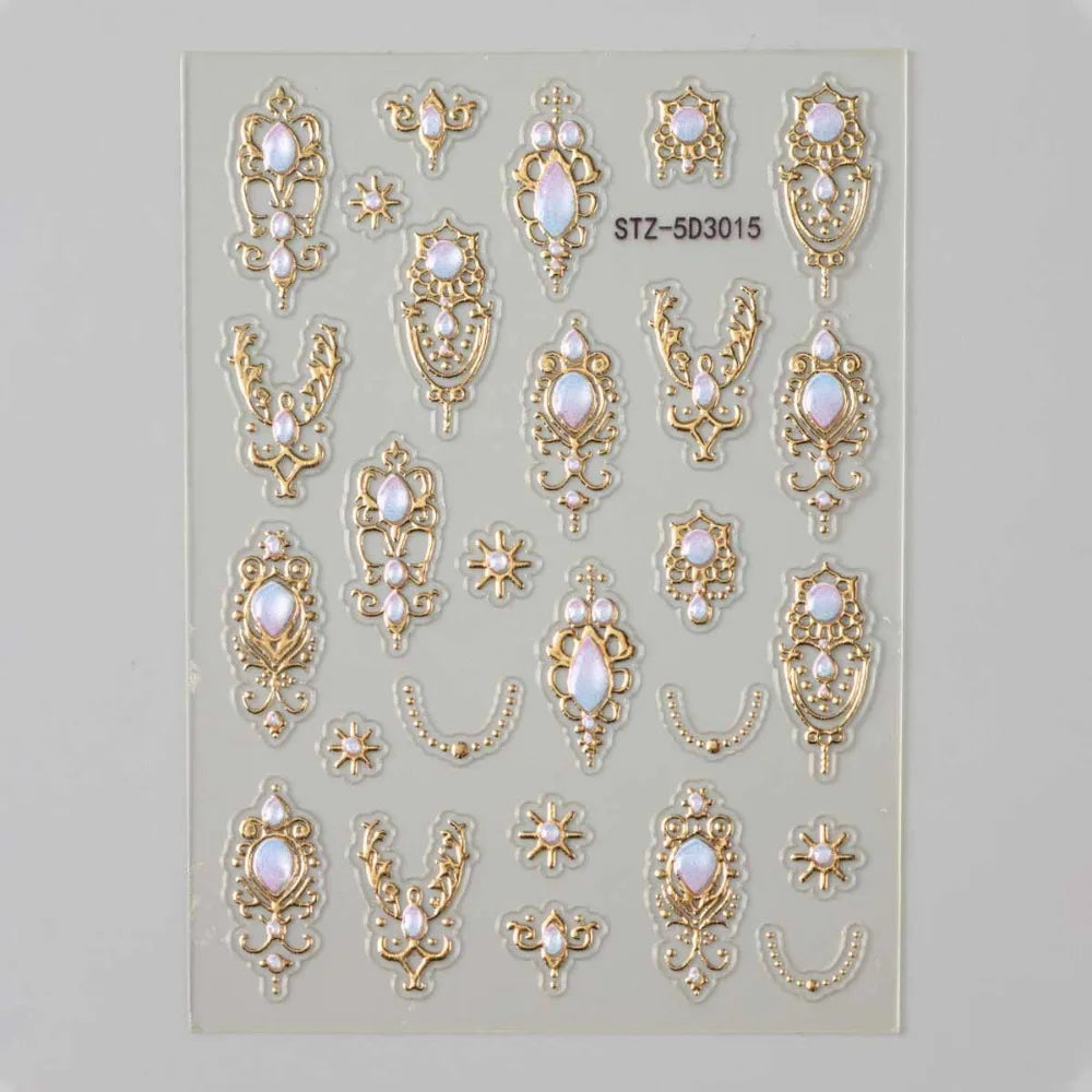 5D Baroque Nail Art Stickers | Crown Scepter Water Decals Nail Art Stickers QXL Gold