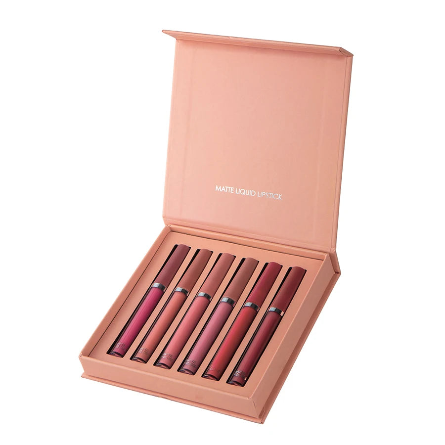 MAXFINE 6-Pc Matte Velvet Liquid Lipstick Set | Gift Box Liquid Lipstick Set QXL