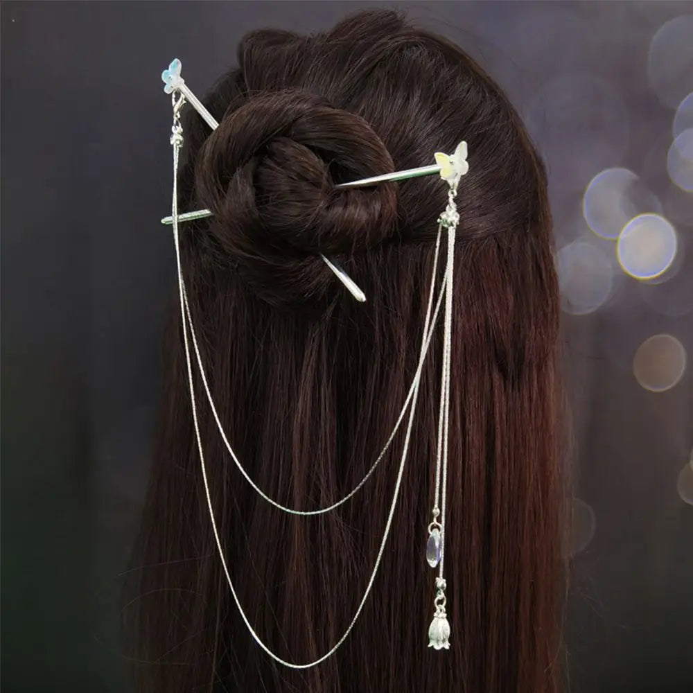 Retro Pearl Tassel Hair Stick | Hanfu Chinese Hairpin Gold Tassel Hair Stick QXL Style 5