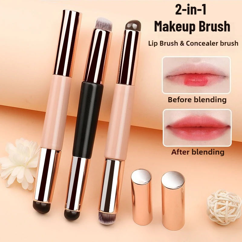 2-in-1 Silicone Lip & Concealer Brush | Wood Handle Travel Cap Lip & Concealer Brush QXL
