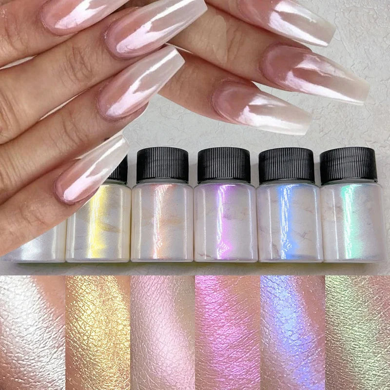Cherry Pink Chrome Pearl Nail Powder | Mirror Aurora Effect 10g Chrome Nail Powder QXL
