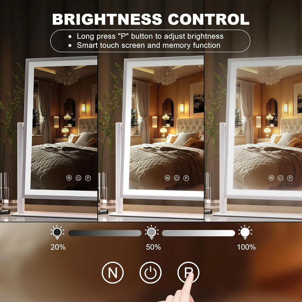 Hollywood Lighted Makeup Mirror | 3-Color Dimmable, 360° Rotation Lighted Vanity Mirror QXL