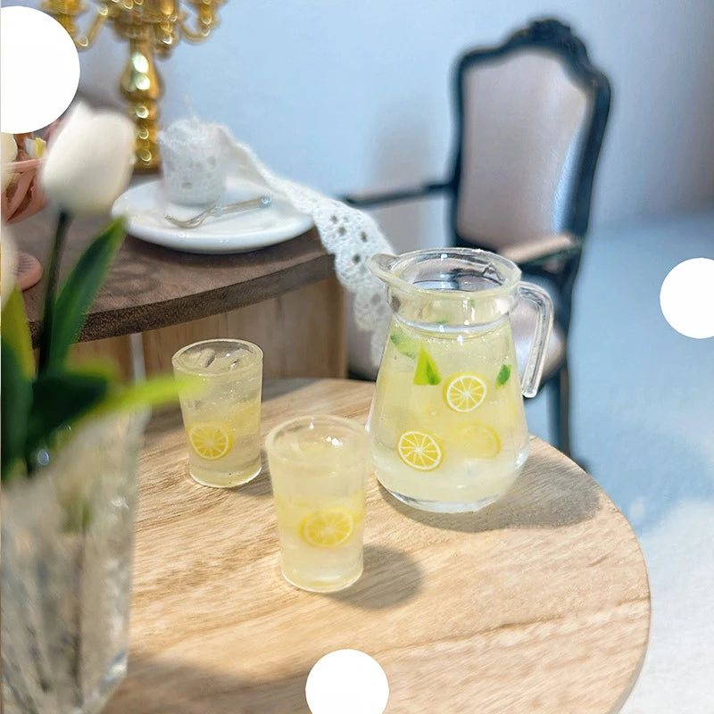 1:12 Dollhouse Miniature Lemon Juice Jug & Cup Set | Resin Dollhouse Miniature Set QXL