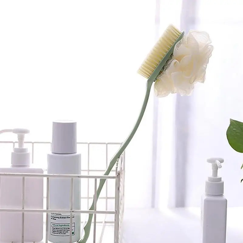 Long-Handle Loofah & Bristle Bath Brush – Body & Back Scrubber Bath Body Brush QXL