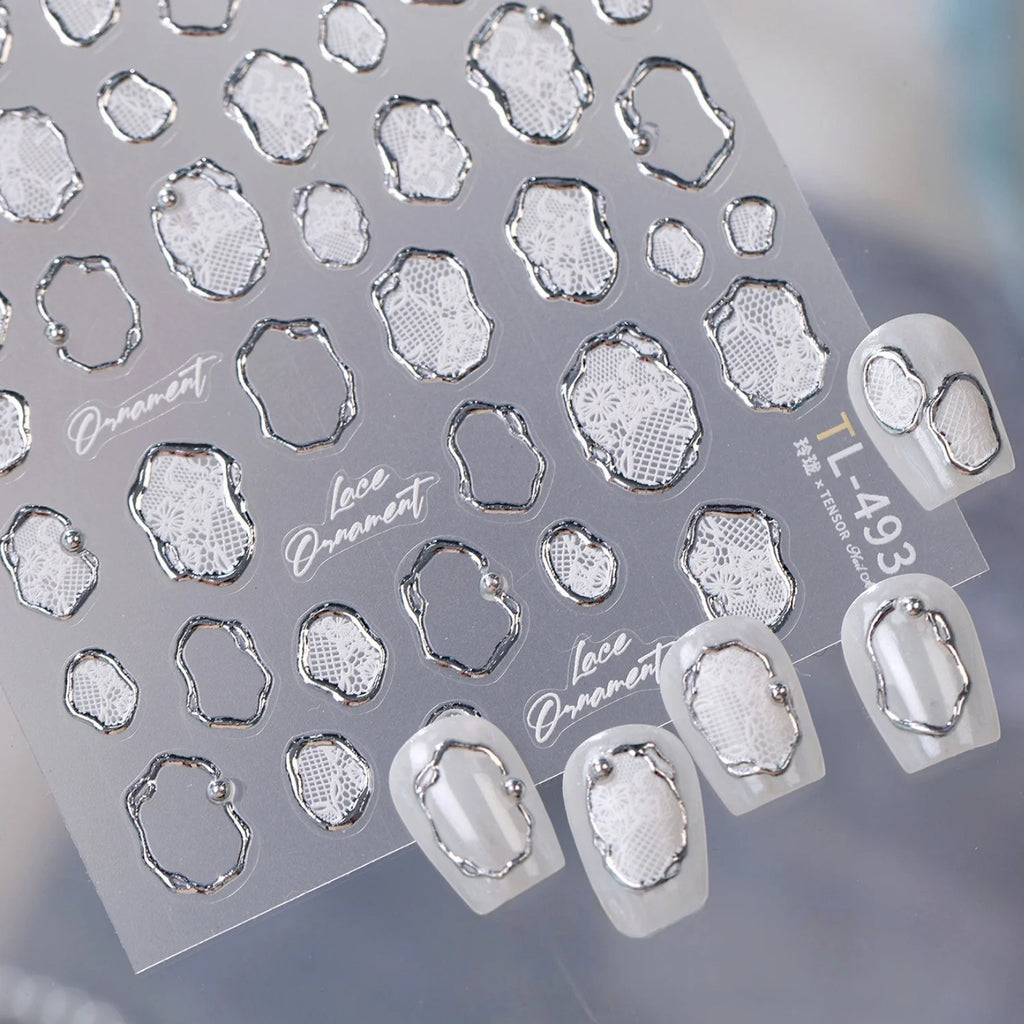 5D Luxury Nail Stickers – Gold Silver Hollow Lace Foil Decals Nail Art Stickers QXL