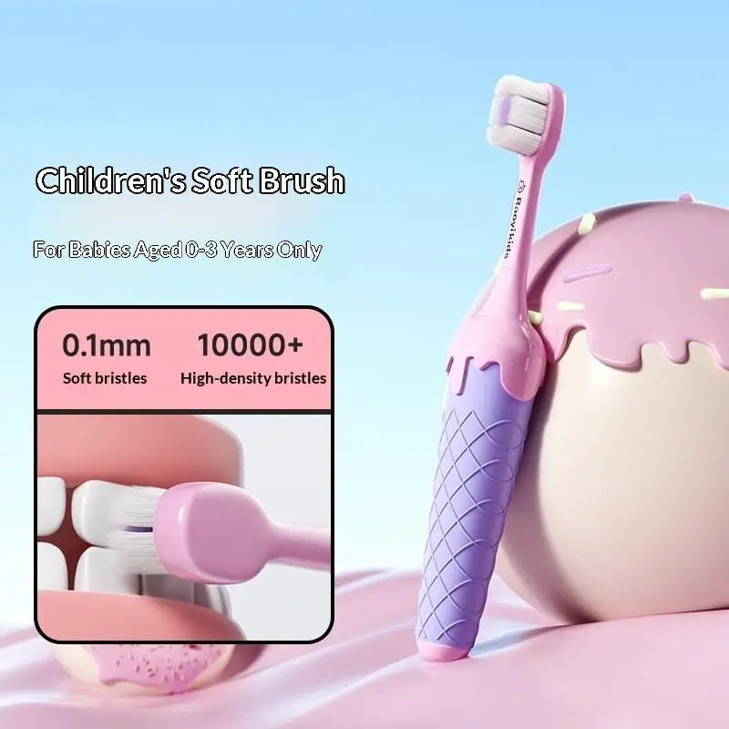 Ice Cream Toddler Toothbrush – Ultra-Soft 10000 Bristles, 0–3 Yrs Toddler Toothbrush QXL Pink